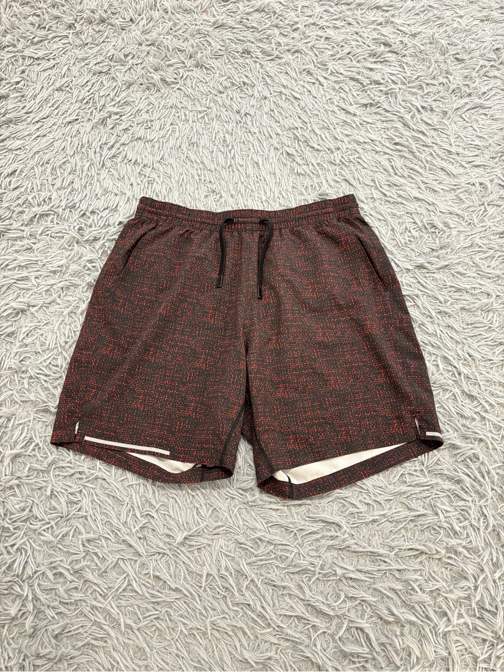 Bearbottom Men’s Medium V2 Shorts Red Black Speckled 7” Inseam Athletic Running